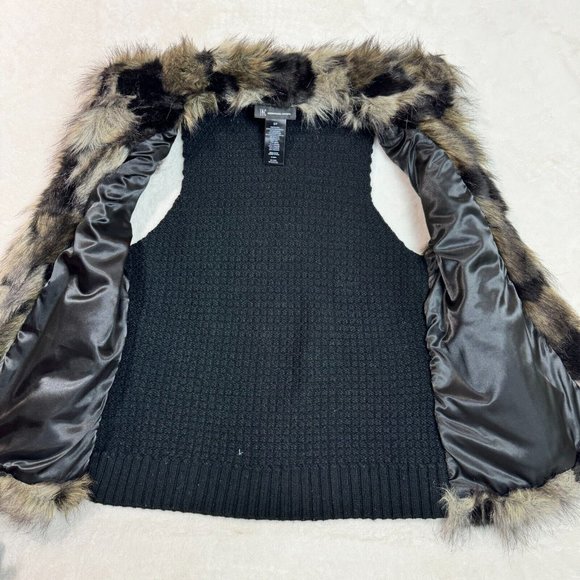 INC International Concepts Women's S/P Faux Fur Vest Ribbed Knit Back Black - Picture 13 of 16